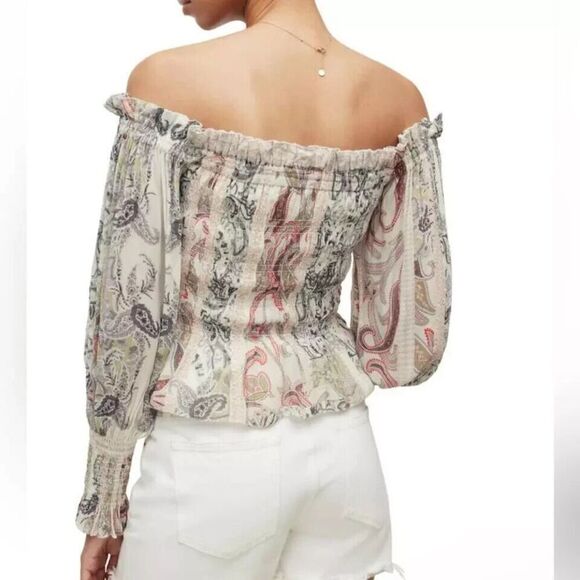 AllSaints WM297W Women's Sz 6 Soft Pink Lara Makutu Off the Shoulder Top - Picture 9 of 9